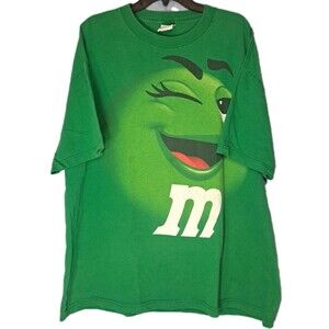 Vtg M&M Candy Green Big Face T Shirt Wink All Over Print Ms. Green Mars Men's XL